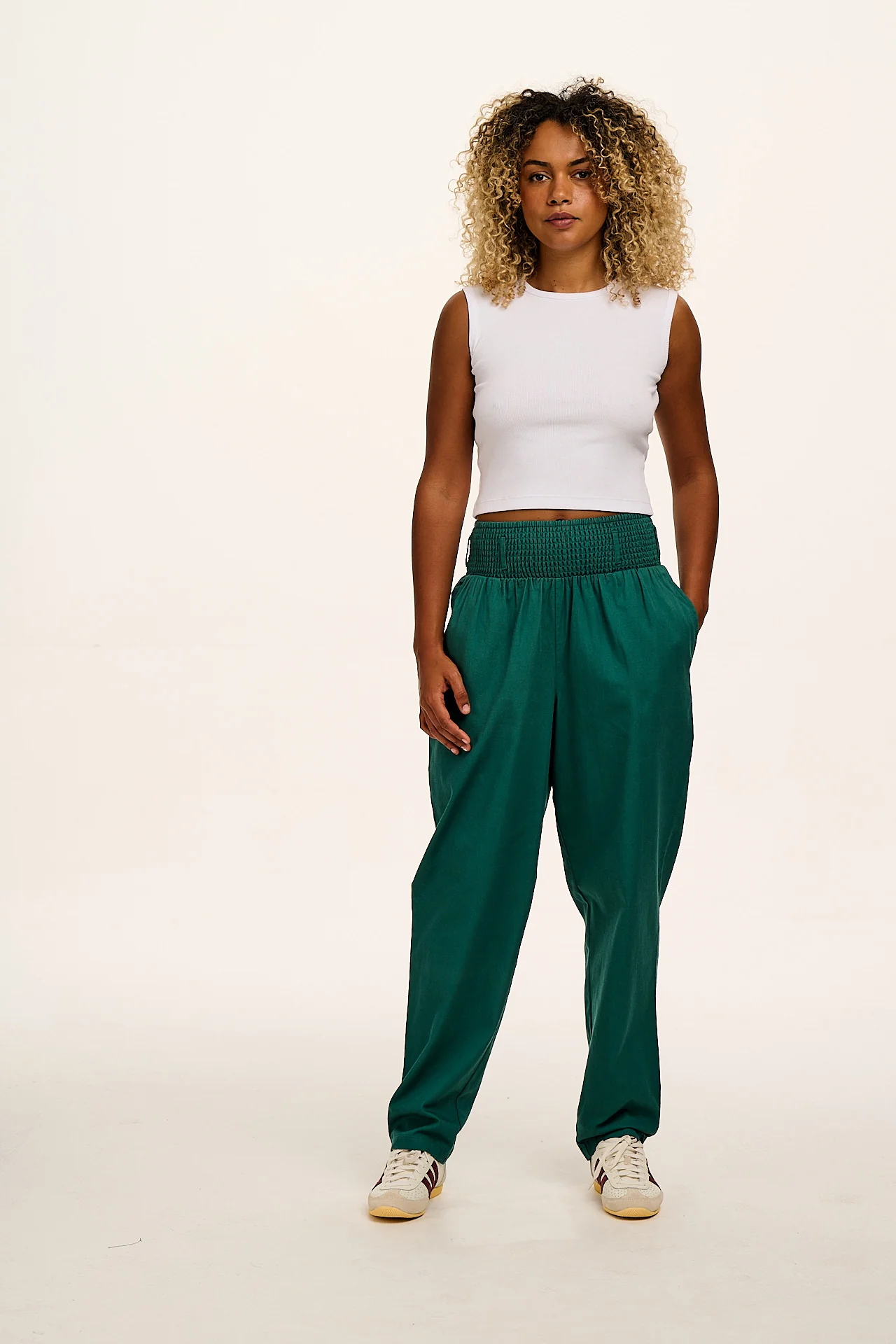 Alexa - Cotton Trousers in Teal - Image 5