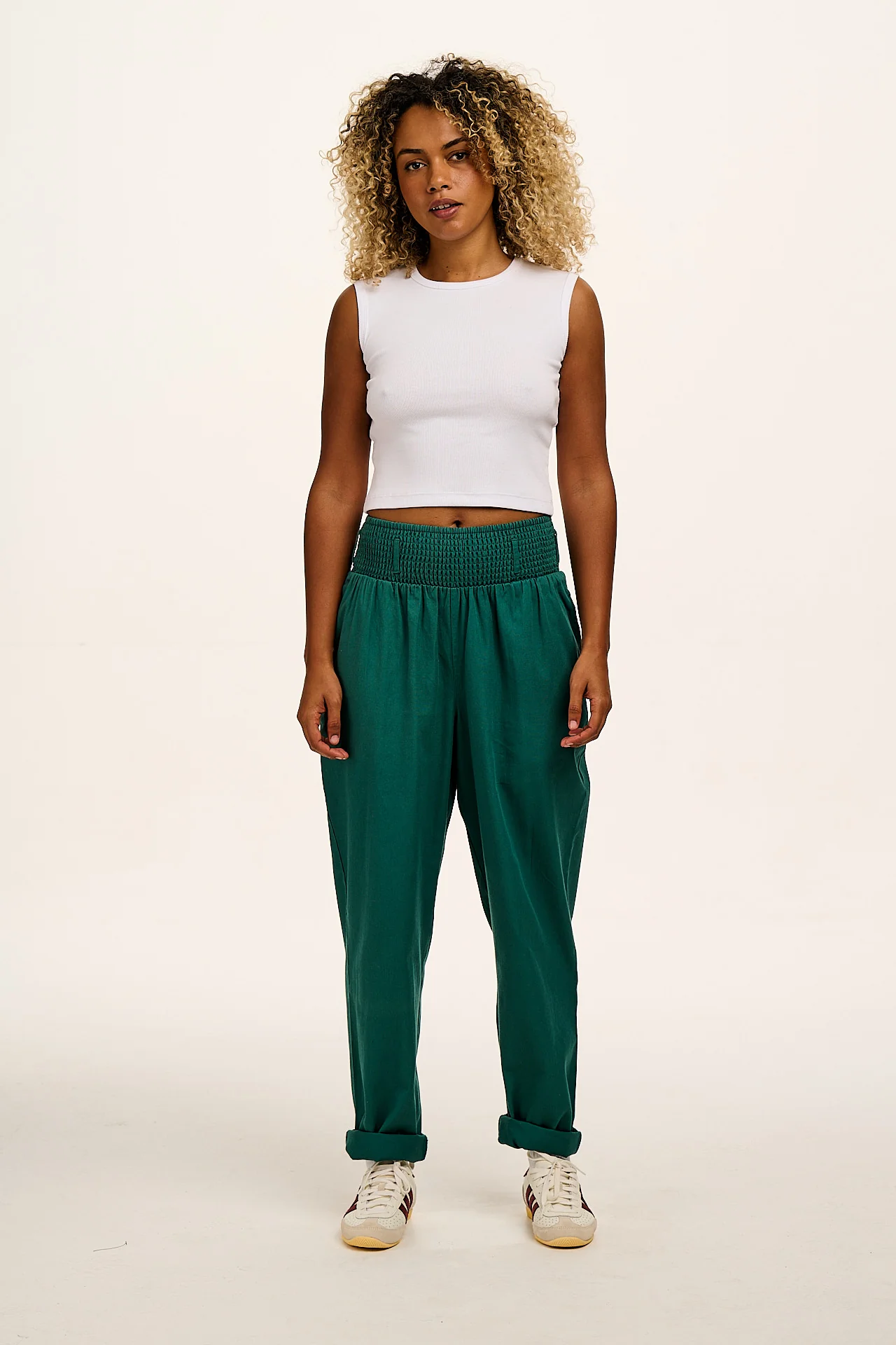 Alexa - Cotton Trousers in Teal - Image 7