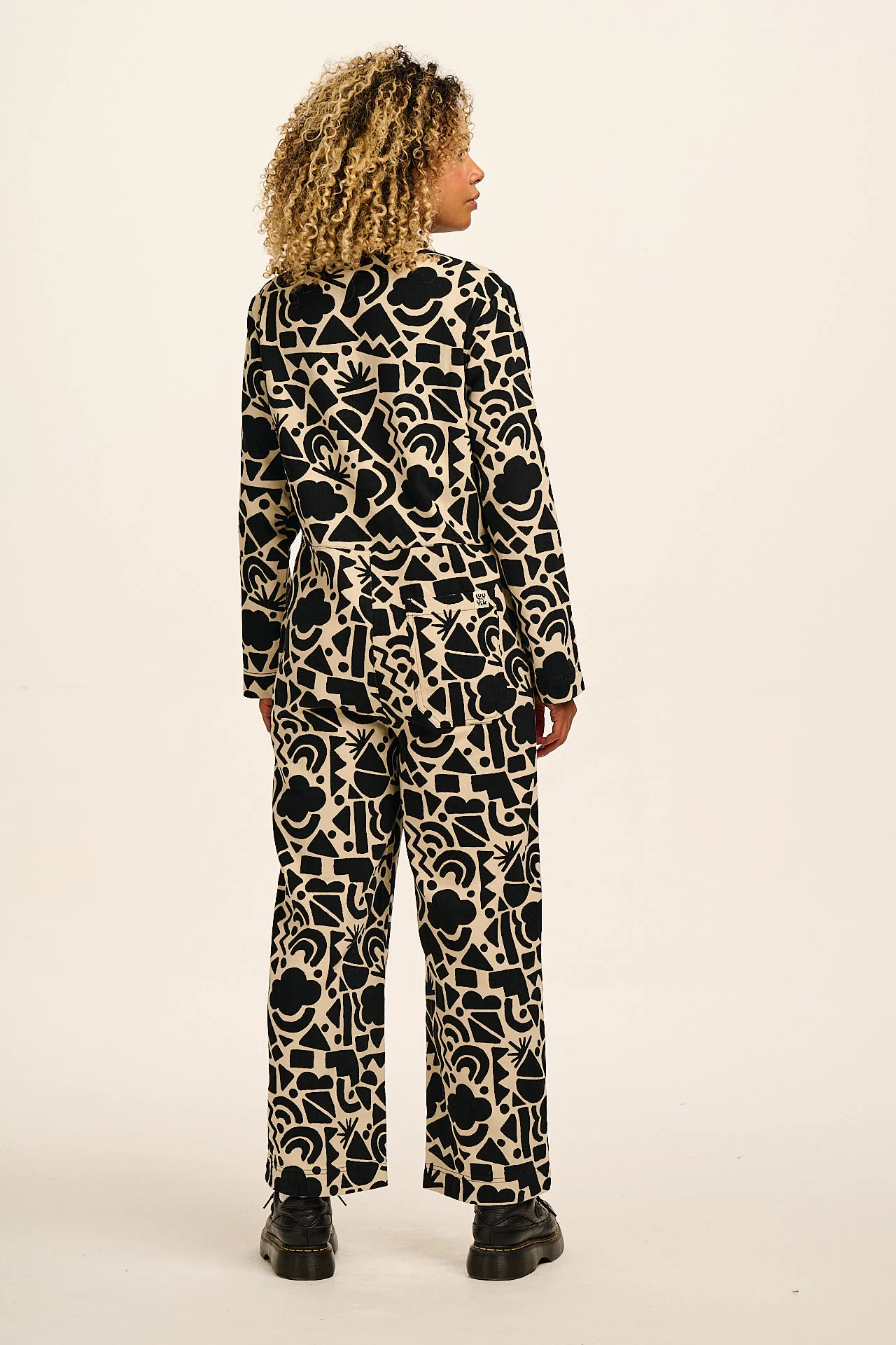 Arendal - Cotton Long Sleeve Jumpsuit in Mono Geo - Image 7