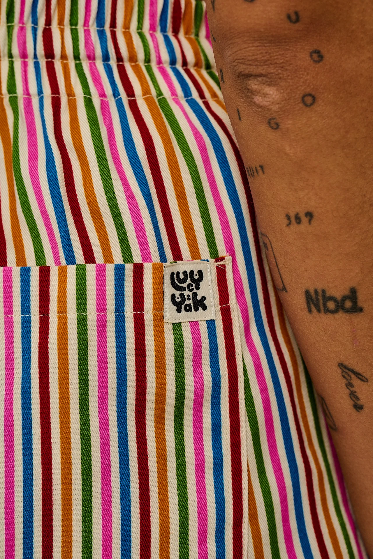 Charlie - Cotton Shorts in Rainbow & Ecru Stripe - Image 8