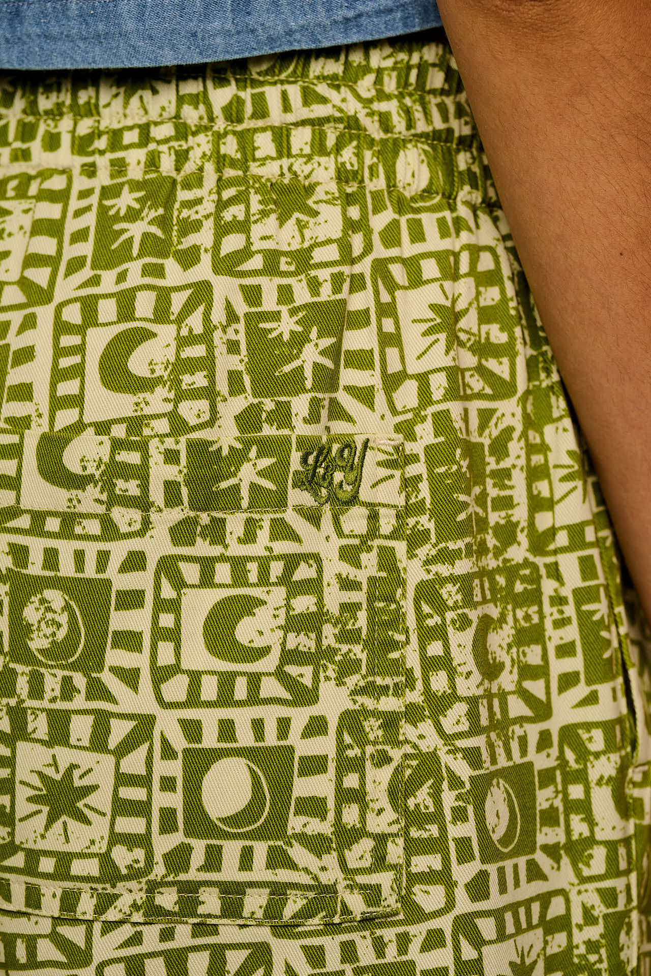 Chuck - Wide Leg Cotton Trousers in Green Celestial Checkerboard - Image 3