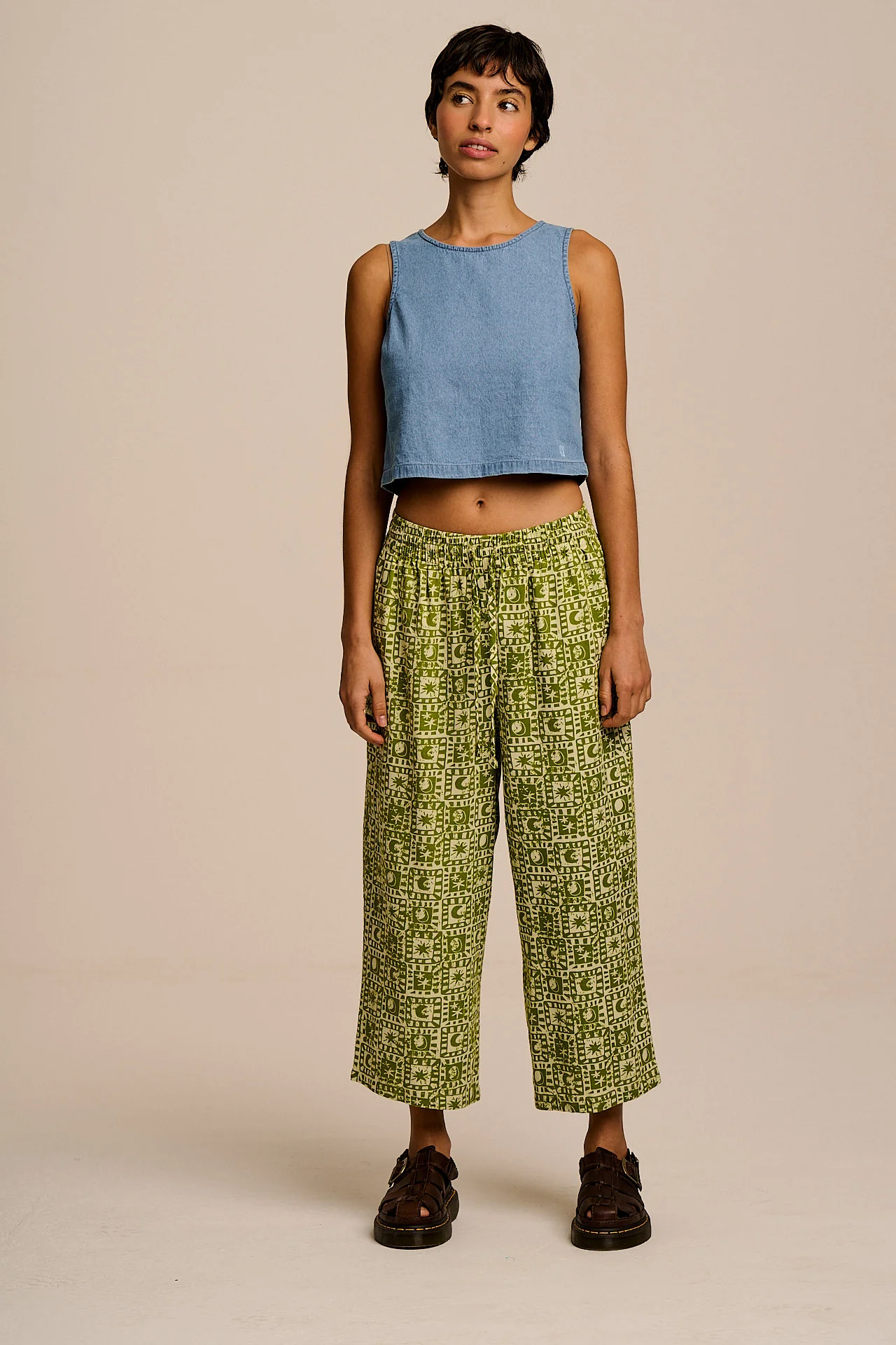 Chuck - Wide Leg Cotton Trousers in Green Celestial Checkerboard - Image 7