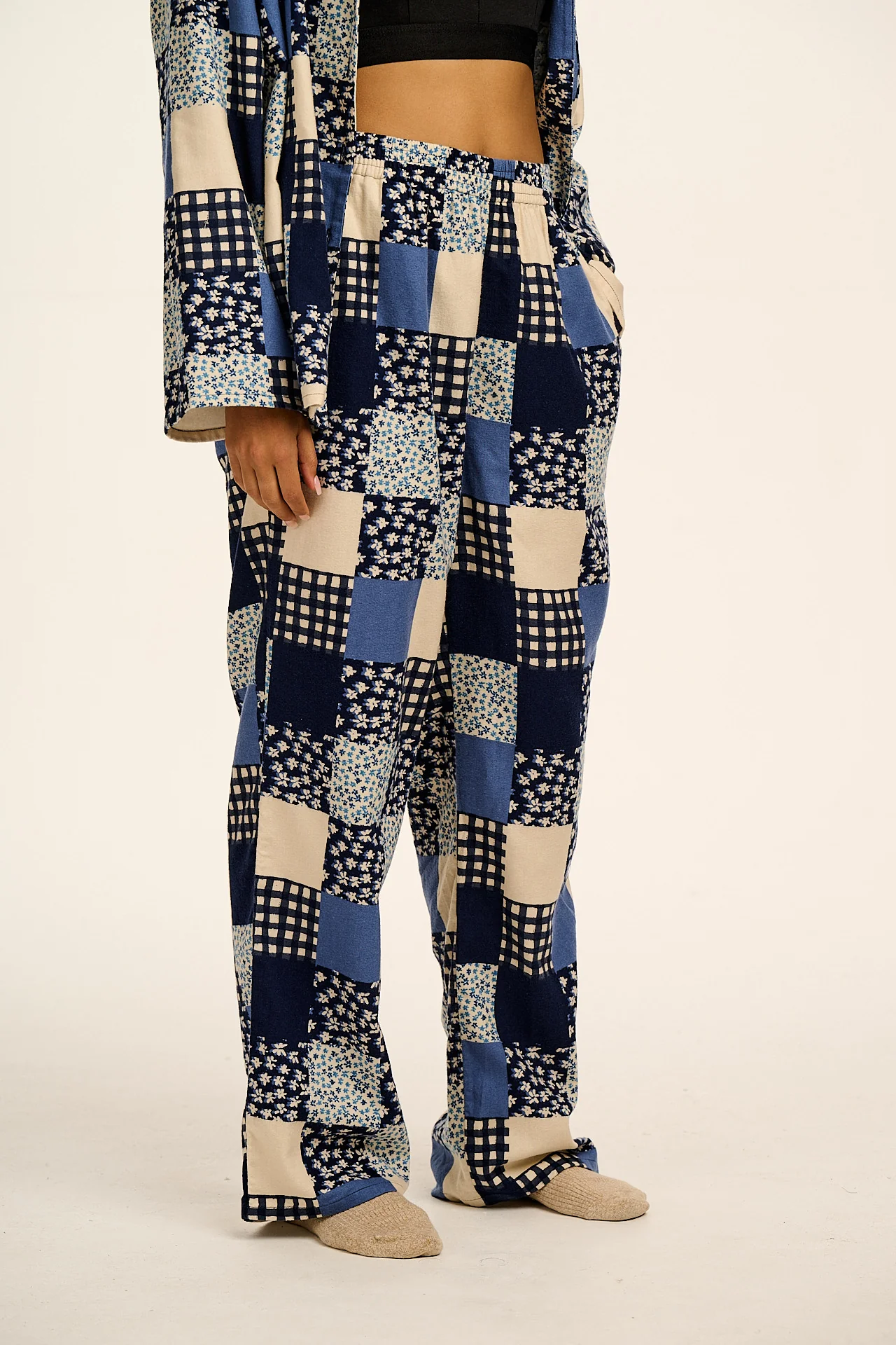 Dreamer - Brushed Cotton Pyjamas Set in Inked Blue Patchwork - Image 4