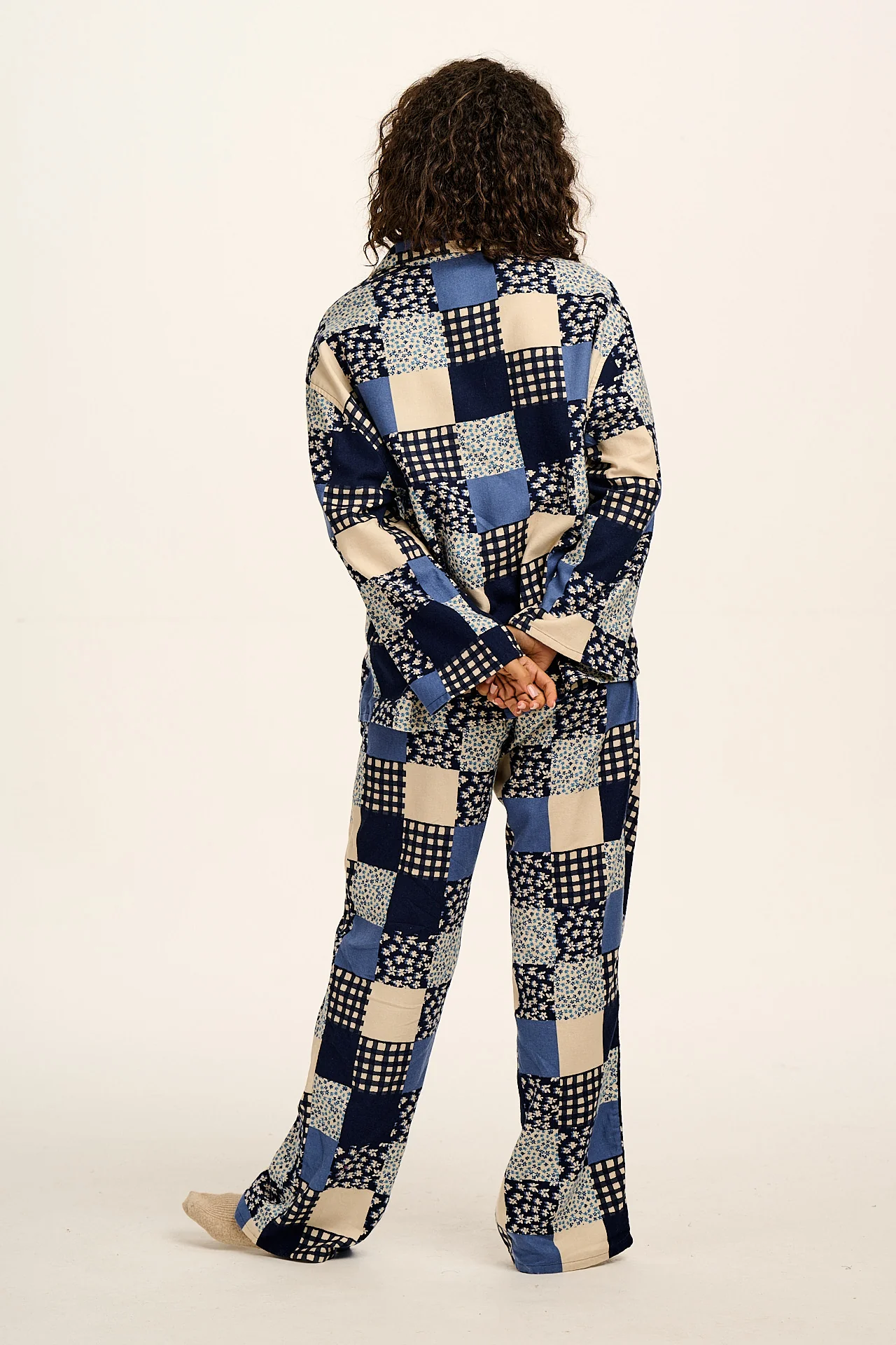 Dreamer - Brushed Cotton Pyjamas Set in Inked Blue Patchwork - Image 6
