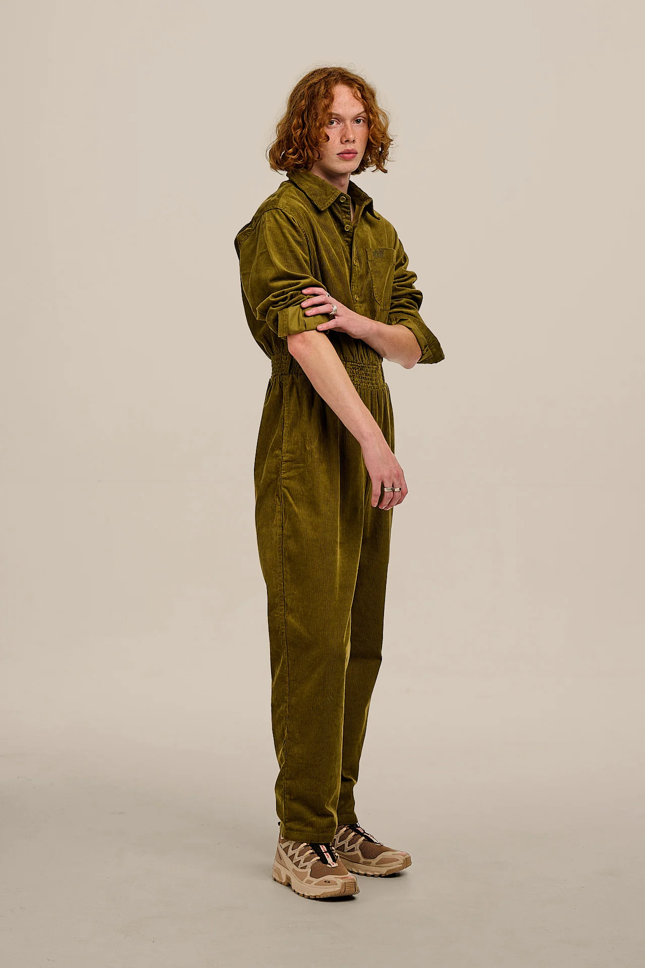 Eddie - Long Sleeve Corduroy Jumpsuit in Fir Green - Image 4