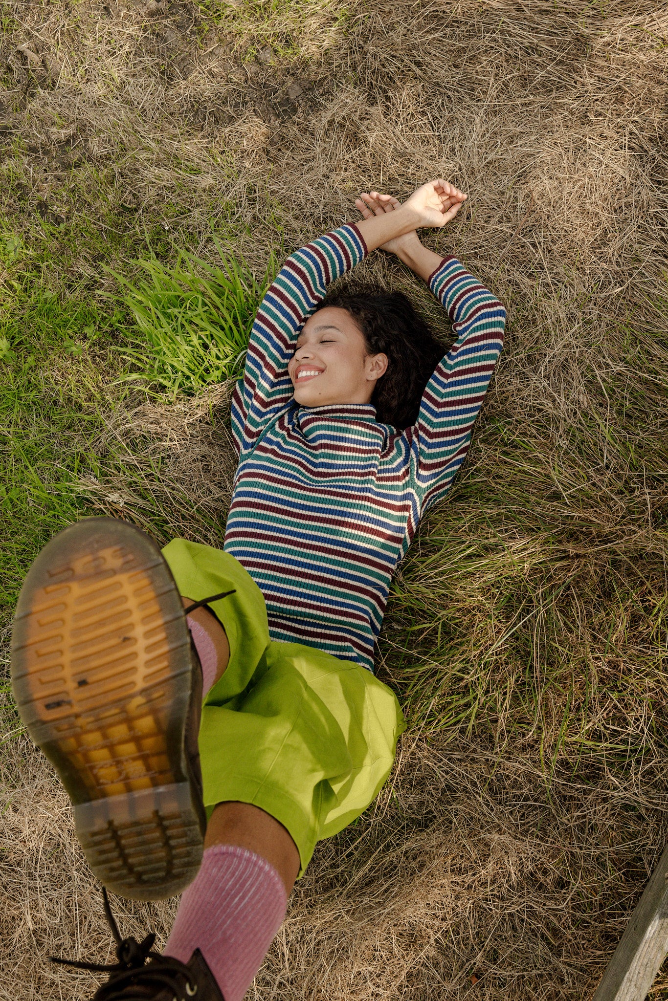Eva - Knitted Roll Neck Long Sleeve Top in Earthy Stripe - Image 2