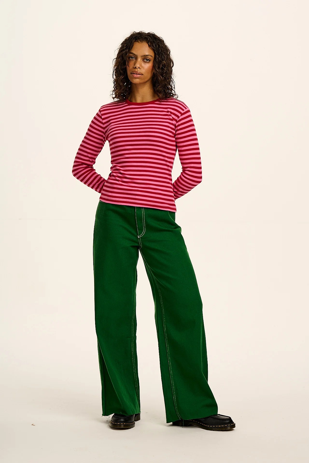 Grayson - Long Sleeve Cotton T-Shirt in Pink & Red Stripe - Image 5