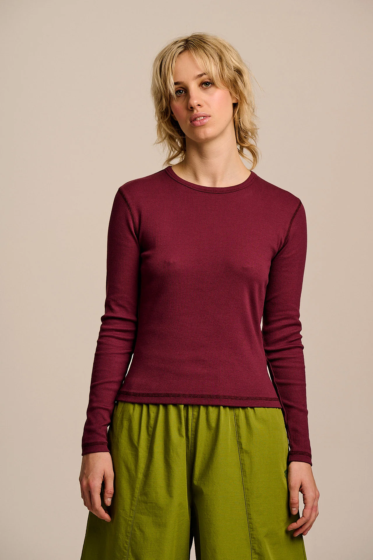 Grayson - Long Sleeve Cotton Jersey Top in Wine