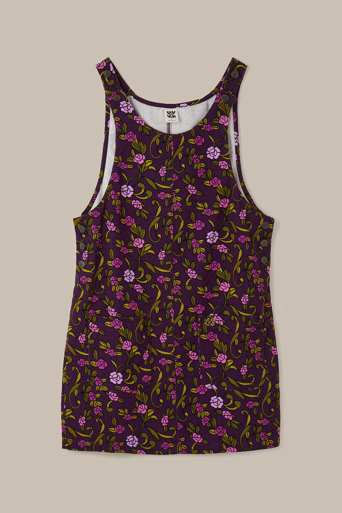 Layla - Mini Cotton Dress in Purple Grunge Floral Print - Image 3