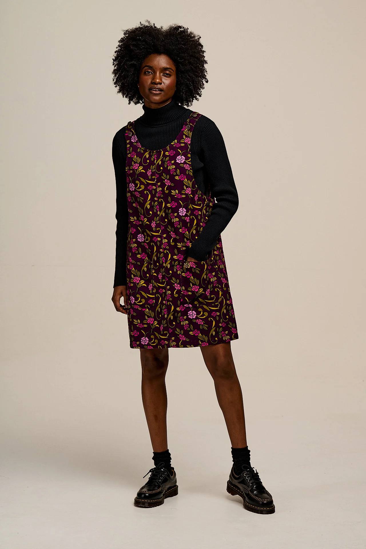 Layla - Mini Cotton Dress in Purple Grunge Floral Print - Image 4