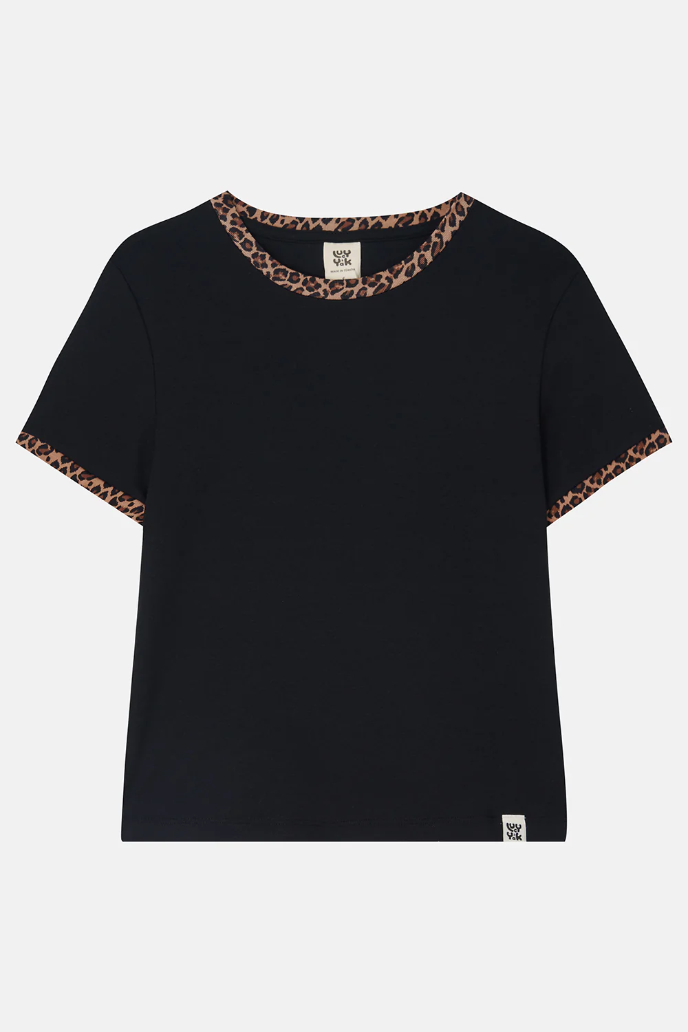 Maya - Cotton T-Shirt in Black Leopard Print - Image 7