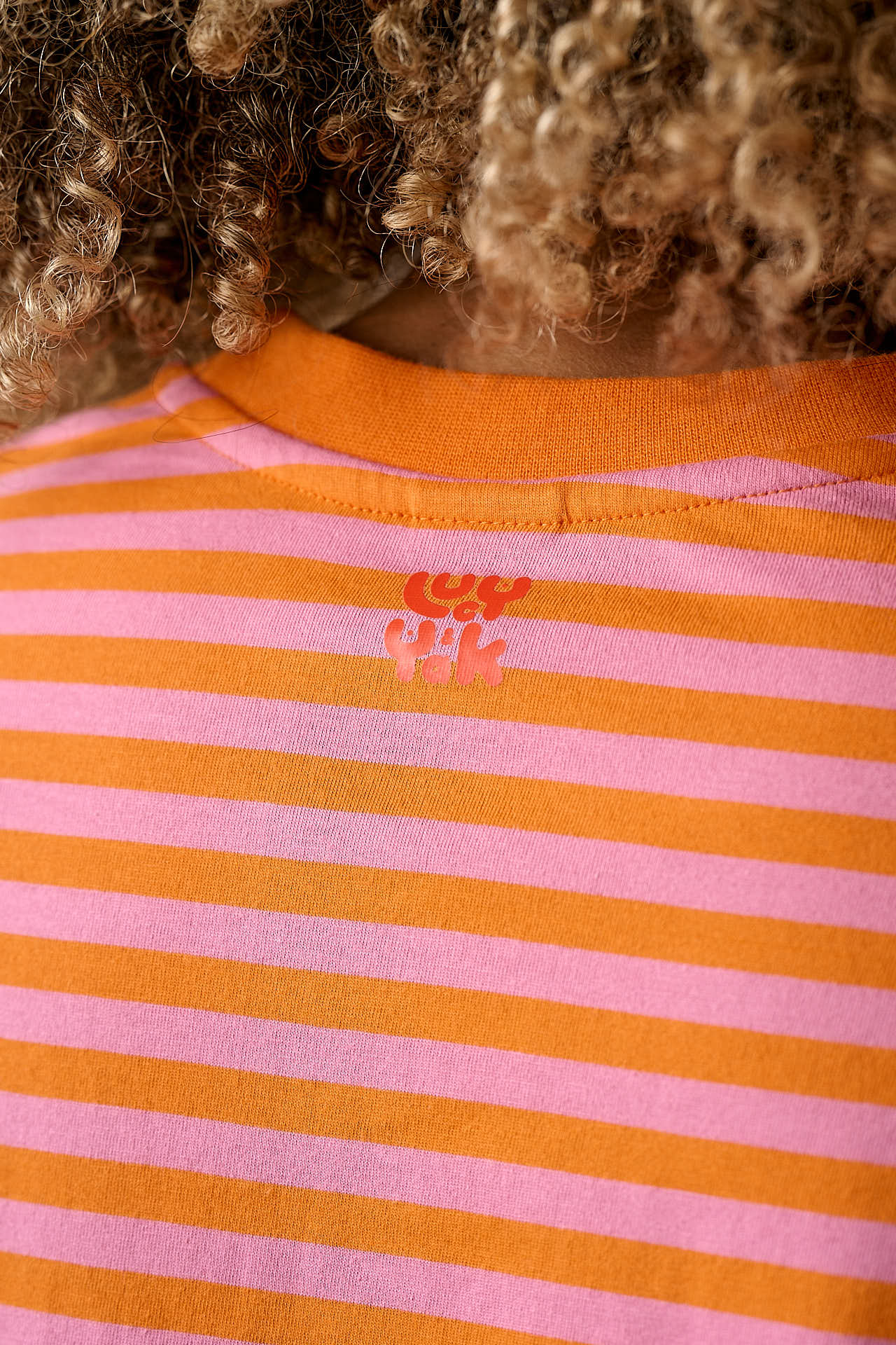 Mysen - Long Sleeve Cotton T-Shirt in Pink & Orange Stripe - Image 2