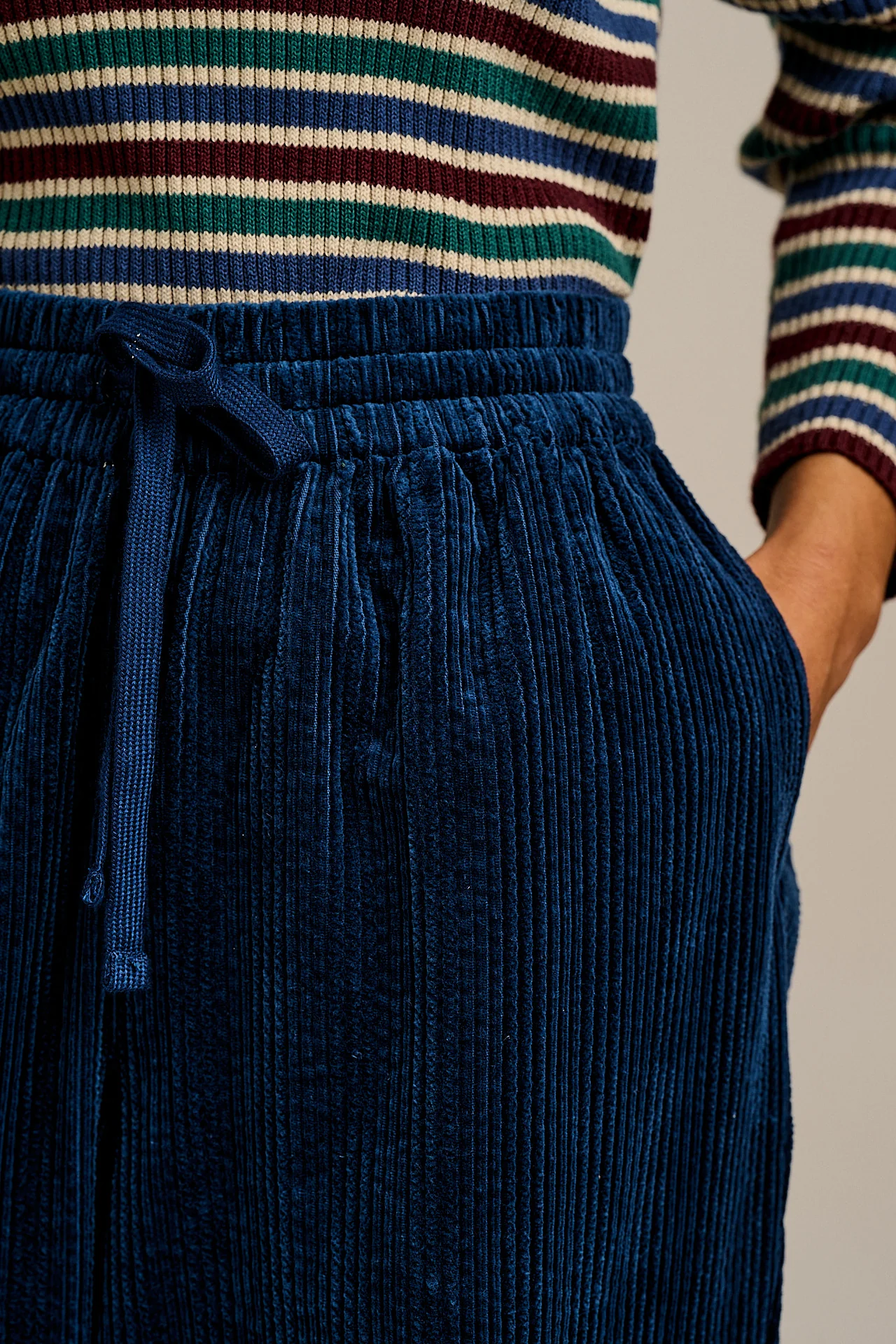 Norris - Wide Leg Corduroy Trousers in Navy - Image 6
