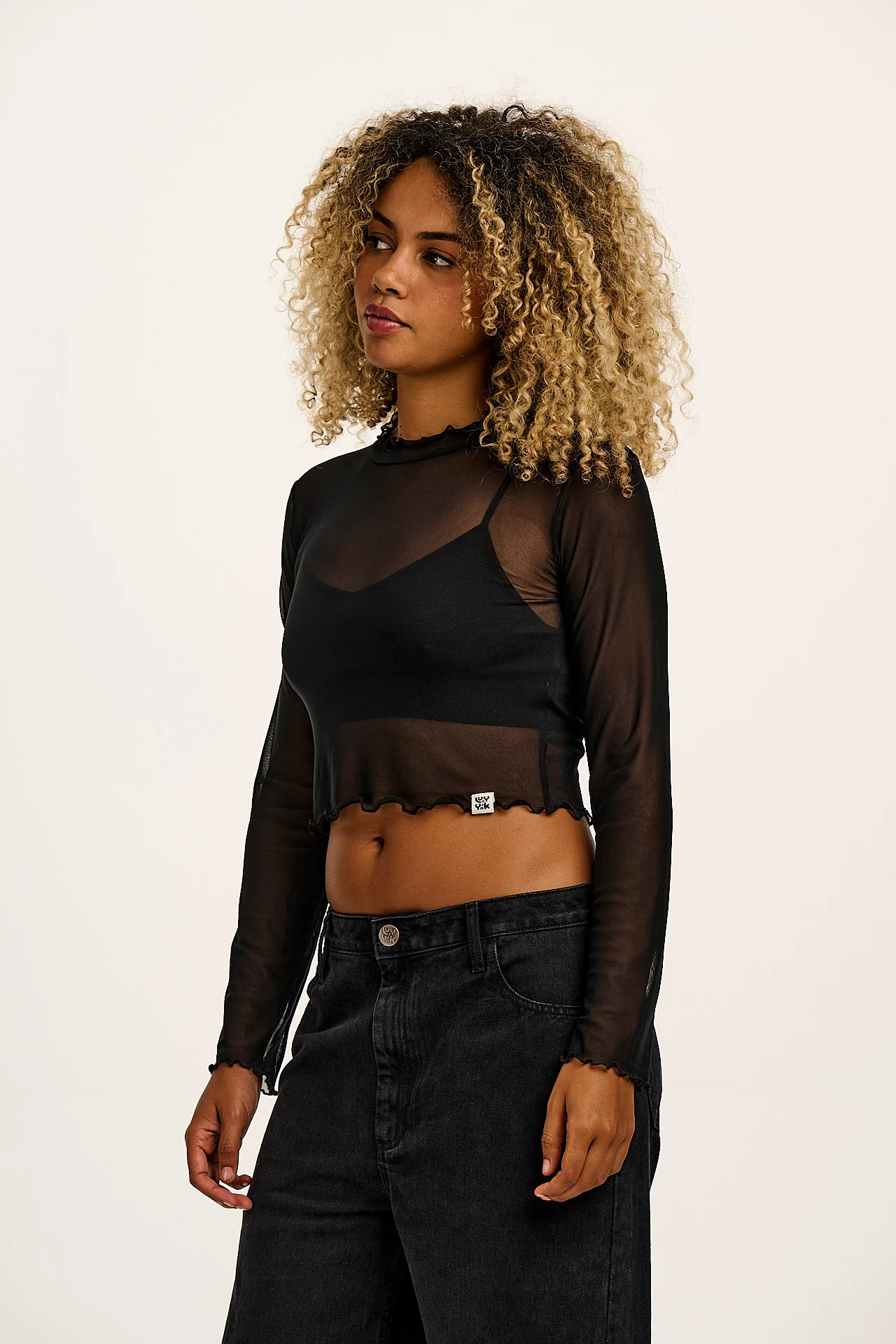Perrie - Long Sleeve Mesh Top in Black - Image 4