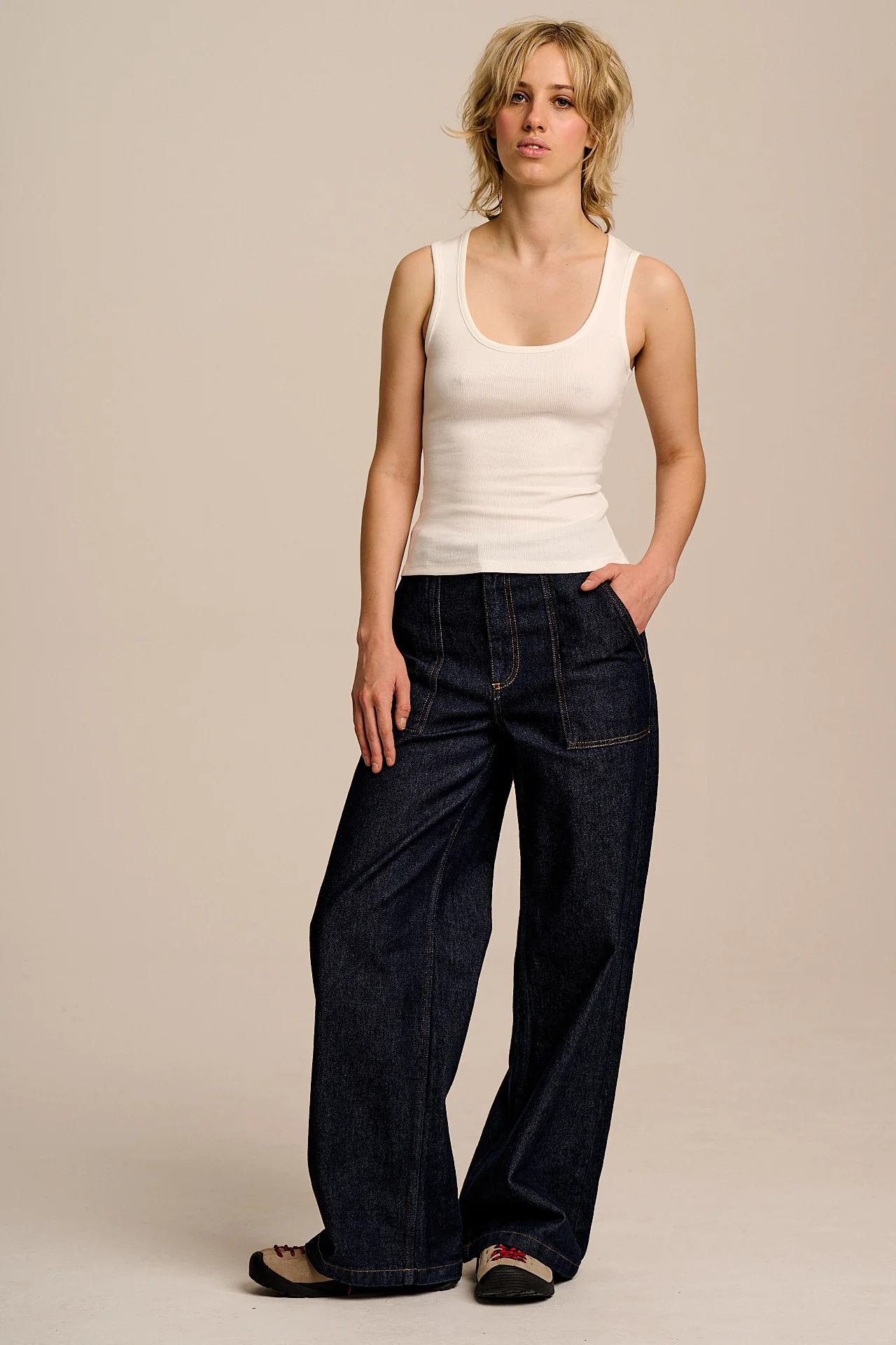 Romy  - Cotton Scoop Vest in Ecru - Image 4
