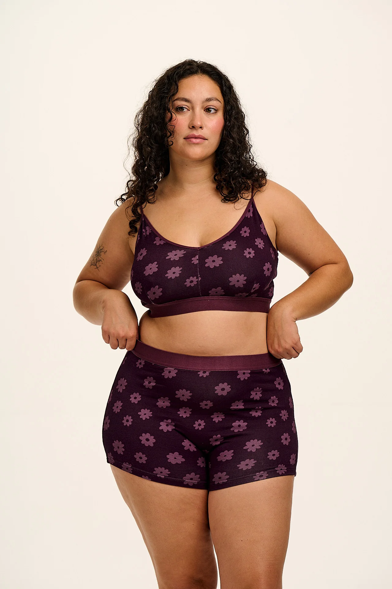Ruby - Cotton & Bamboo Crop Top Bralette in Purple Delano - Image 5