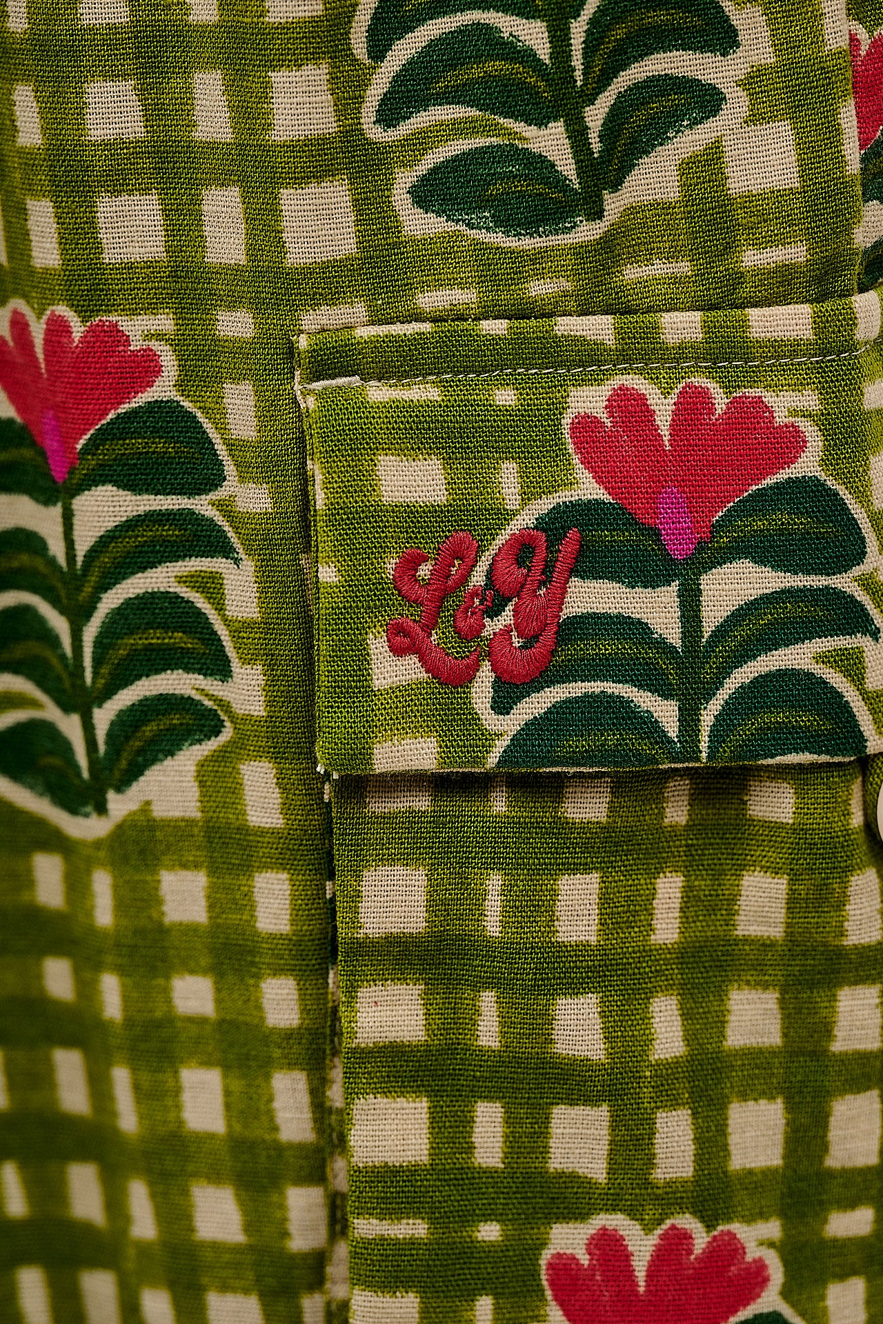 Rumi - Cotton & Linen Balloon Trousers in Blooming Green Checkerboard - Image 4