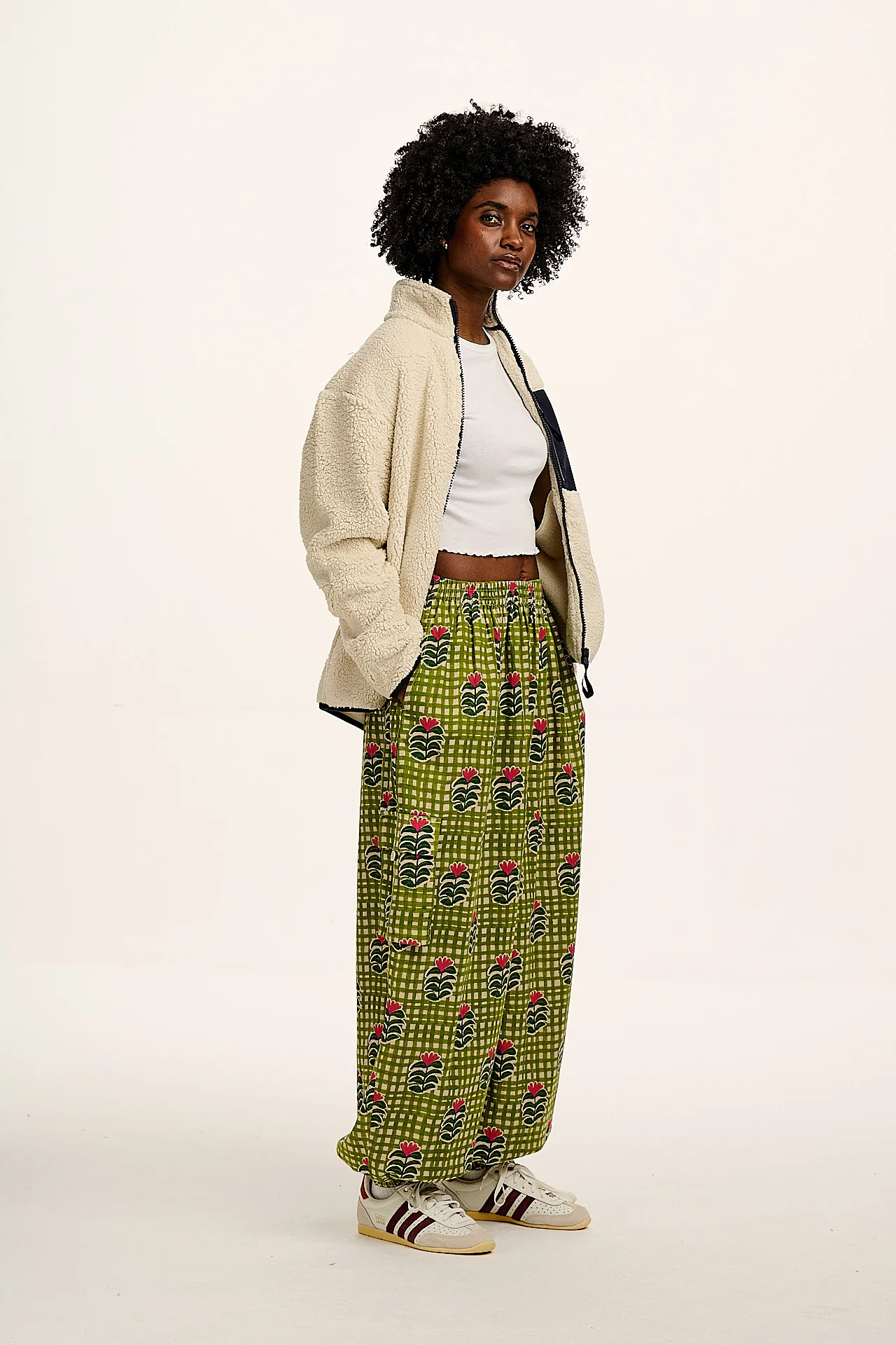 Rumi - Cotton & Linen Balloon Trousers in Blooming Green Checkerboard - Image 7