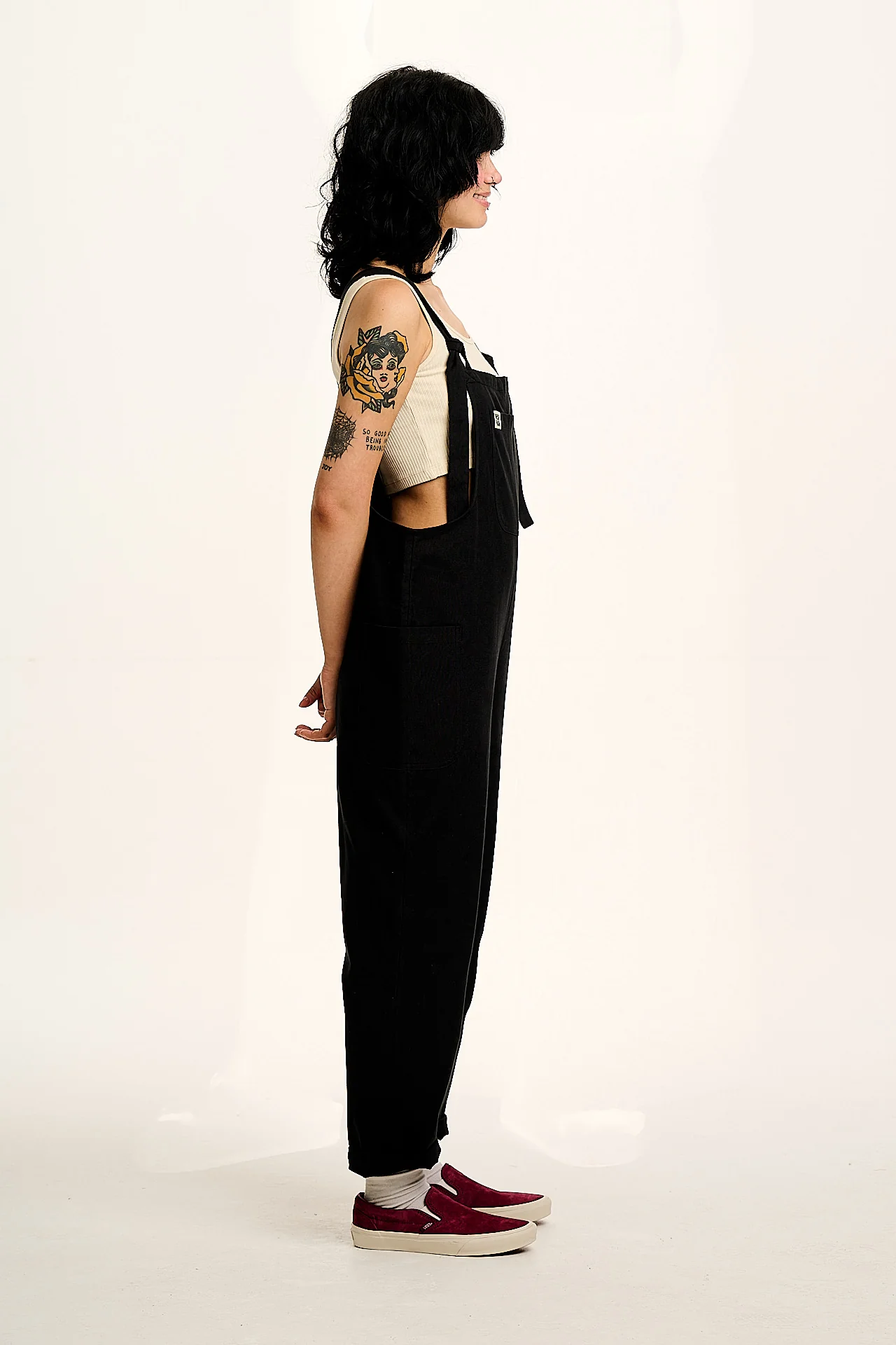 Una - Cotton Dungarees in Black - Image 3